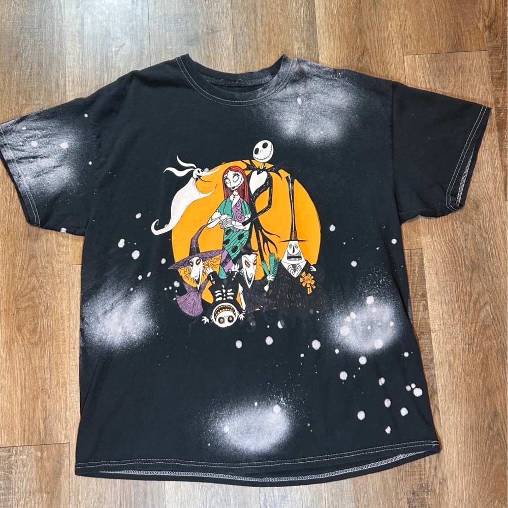 Disney Nightmare Before Christmas Bleached Graphic T-Shirt XL Jack Sally Zero